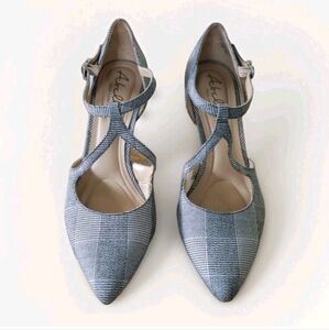 New Abella True Comfort Black White Houndstooth Plaid Strappy Heels Size 9.5M
